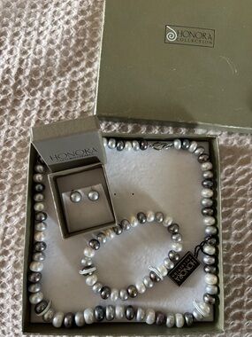 Honora Two-Tone Gray and White Cultured Pearl Jewelry Set